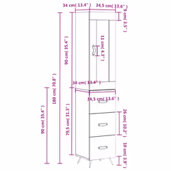 vidaXL Highboard Sideboard Tall Storage Cabinet Side Cabinet Engineered Wood - high gloss white, 3 drawers - Additional view 3