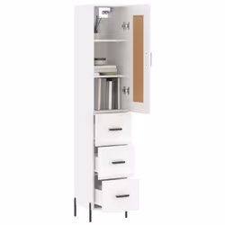 vidaXL Highboard Sideboard Tall Storage Cabinet Side Cabinet Engineered Wood - white, 3 drawers