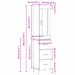 vidaXL Highboard Sideboard Tall Storage Cabinet Side Cabinet Engineered Wood - white, 3 drawers