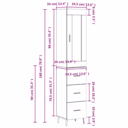 vidaXL Highboard Sideboard Tall Storage Cabinet Side Cabinet Engineered Wood - concrete grey, 3 drawers