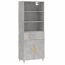 vidaXL Highboard Sideboard Storage Cabinet High Gloss White Engineered Wood - concrete grey, 2 doors 2 drawers