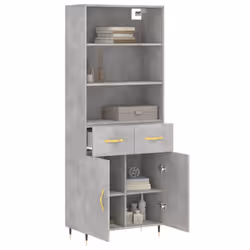 vidaXL Highboard Sideboard Storage Cabinet High Gloss White Engineered Wood - concrete grey, 2 doors 2 drawers