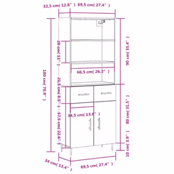 vidaXL Highboard Sideboard Cupboard Side Cabinet Grey Sonoma Engineered Wood - grey sonoma, 2 doors 2 drawers - Additional view 3