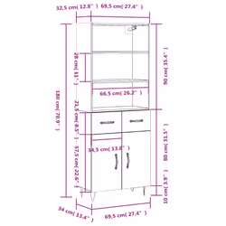 vidaXL Highboard Sideboard Cupboard Side Cabinet Grey Sonoma Engineered Wood - grey sonoma, 2 doors 2 drawers - Additional view 3