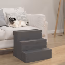 vidaXL Solid Wood Pine Pet Stair Wooden Pet Ladder Dog Stair Multi Colours - Grey, 40 x 37.5 x 35 cm
