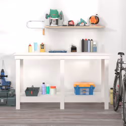 vidaXL Solid Wood Pine Work Bench Working Storage Table Multi Colours/Sizes - white, 140 x 50 x 80 cm - Additional view 2