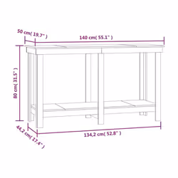 vidaXL Solid Wood Pine Work Bench Working Storage Table Multi Colours/Sizes - grey, 140 x 50 x 80 cm - Additional view 3