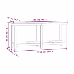 vidaXL Solid Wood Pine Work Bench Working Storage Table Multi Colours/Sizes - brown, 180 x 50 x 80 cm - Additional view 3