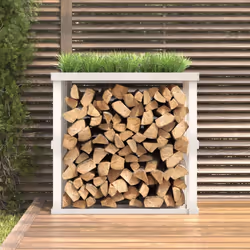 vidaXL Outdoor Log Holder Honey Brown Wooden Firewood Stand Solid Wood Pine - White, 108 x 52 x 106 cm - Additional view 2