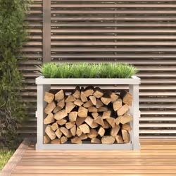 vidaXL Outdoor Log Holder Honey Brown Wooden Firewood Stand Solid Wood Pine - White, 108 x 52 x 74 cm - Additional view 2