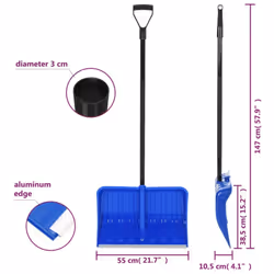 vidaXL Snow Shovel Blue 147 cm Metal Shoveling Tool Snow Spade Scoop Remover