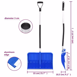 vidaXL Snow Shovel Blue 145 cm Aluminium Shoveling Tool Snow Scoop Remover - Additional view 5