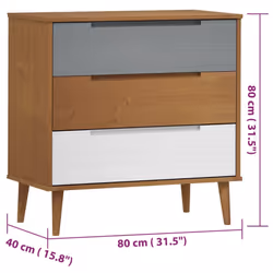 vidaXL Solid Wood Pine Drawer Cabinet MOLDE File Chest Cabinet Multi Colours - brown - Additional view 7