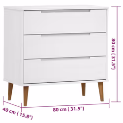 vidaXL Solid Wood Pine Drawer Cabinet MOLDE White 80x40x80 cm Drawer Chest - Additional view 3