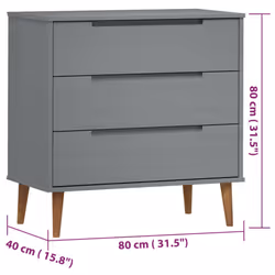 vidaXL Solid Wood Pine Drawer Cabinet MOLDE File Chest Cabinet Multi Colours - grey