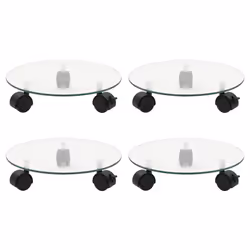 vidaXL 4x Plant Rollers Tempered Glass Round Plant Pot Carrier Flower Stand