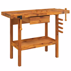 vidaXL Solid Wood Acacia Workbench with Drawer & Vices 124x52x83 cm Workbench
