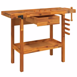 vidaXL Solid Wood Acacia Workbench with Drawer & Vices 124x52x83 cm Workbench