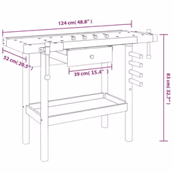 vidaXL Solid Wood Acacia Workbench with Drawer & Vices 124x52x83 cm Workbench - Additional view 9