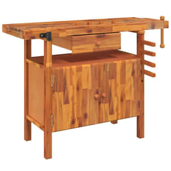 vidaXL Solid Wood Acacia Workbench with Drawer and Vices Wooden Work Table
