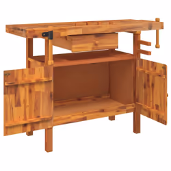 vidaXL Solid Wood Acacia Workbench with Drawer and Vices Wooden Work Table