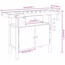 vidaXL Solid Wood Acacia Workbench with Drawer and Vices Wooden Work Table - Additional view 9