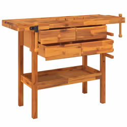 vidaXL Solid Wood Acacia Workbench with Drawers and Vices Wooden Work Table