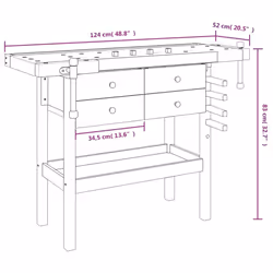 vidaXL Solid Wood Acacia Workbench with Drawers and Vices Wooden Work Table