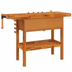 vidaXL Solid Wood Acacia Workbench with Drawers and Vices Wooden Work Table - Additional view 5