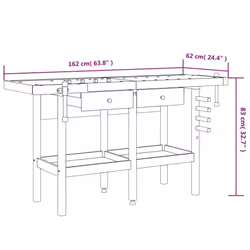 vidaXL Workbench with Drawers and Vices Workshop Craft Table Solid Wood Acacia - without cabinet - Additional view 9