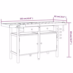 vidaXL Workbench with Drawers and Vices Workshop Craft Table Solid Wood Acacia - with cabinet - Additional view 9