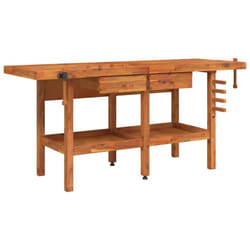 vidaXL Workbench with Drawers and Vices Workshop Craft Table Solid Wood Acacia - without cabinet