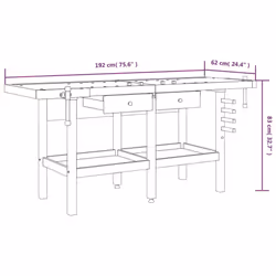 vidaXL Workbench with Drawers and Vices Workshop Craft Table Solid Wood Acacia - without cabinet - Additional view 9