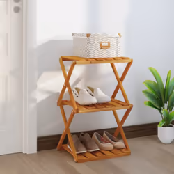 vidaXL Solid Wood Acacia 3-Tier Folding Shelf Brown 43x31x63 cm Shoe Rack