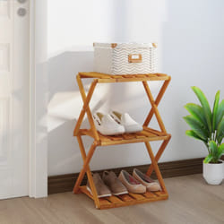 vidaXL Solid Wood Acacia 3-Tier Folding Shelf Brown 43x31x63 cm Shoe Rack