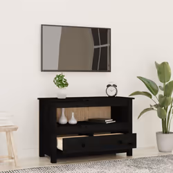 vidaXL Solid Wood Pine TV Cabinet TV Console Media HiFi Cabinet Multi Colours - Black