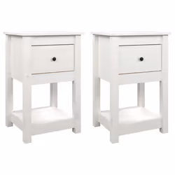 vidaXL 1/2x Solid Wood Pine Bedside Cabinet Nightstand End Table Multi Colours - White, 2 x Bedside cabinet