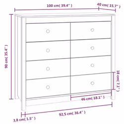 vidaXL Side Cabinet Side Table Storage Cupboard Sideboard Solid Wood Pine - Grey, 100 x 40 x 90 cm - Additional view 11