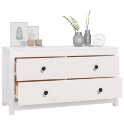vidaXL Side Cabinet Side Table Storage Cupboard Sideboard Solid Wood Pine - White, 100 x 40 x 54 cm - Additional view 9