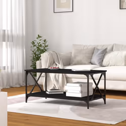 vidaXL Coffee Table Engineered Wood and Iron Accent Table Multi Colours/Sizes - black, 100 x 50 x 45 cm - Additional view 2