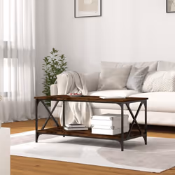 vidaXL Coffee Table Engineered Wood and Iron Accent Table Multi Colours/Sizes - smoked oak, 100 x 50 x 45 cm - Additional view 2