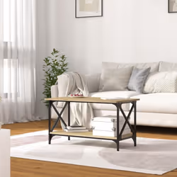 vidaXL Coffee Table Engineered Wood and Iron Accent Table Multi Colours/Sizes - sonoma oak, 80 x 45 x 45 cm - Additional view 2