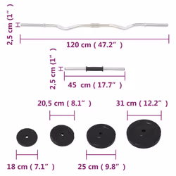 vidaXL Barbell Set Gym Fitness Dumbbell Bar Free Weight Dum Bell Barbell Bar - Curl bar - Additional view 3