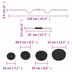 vidaXL Barbell Set Gym Fitness Dumbbell Bar Free Weight Dum Bell Barbell Bar - Super curl bar - Additional view 9
