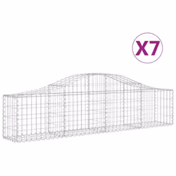 vidaXL Arched Gabion Basket Stone Basket Gabion Retaining Wall Galvanised Iron - 200 x 30 x 40/60 cm/ 7 pcs