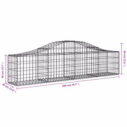 vidaXL Arched Gabion Basket Stone Basket Gabion Retaining Wall Galvanised Iron - 200 x 30 x 40/60 cm/ 9 pcs - Additional view 5