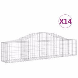 vidaXL Arched Gabion Basket Stone Basket Gabion Retaining Wall Galvanised Iron - 200 x 30 x 40/60 cm/ 14 pcs
