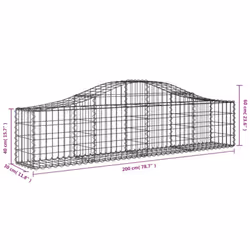 vidaXL Arched Gabion Basket Stone Basket Gabion Retaining Wall Galvanised Iron - 200 x 30 x 40/60 cm/ 14 pcs