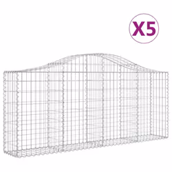 vidaXL Arched Gabion Basket Stone Basket Gabion Retaining Wall Galvanised Iron - 200 x 30 x 80/100 cm/ 5 pcs