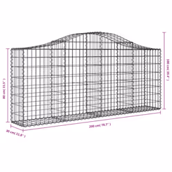 vidaXL Arched Gabion Basket Stone Basket Gabion Retaining Wall Galvanised Iron - 200 x 30 x 80/100 cm/ 5 pcs